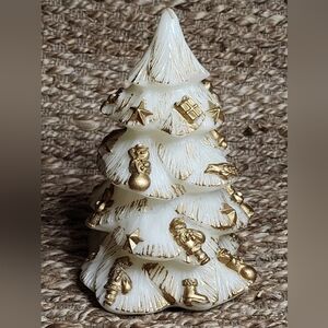 Vintage Christmas Tree Candle White Gold Santa Smownan Star Gift Stocking 9" New